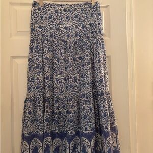 Blue Floral Maxi Skirt - Women's Tiered Boho Skirt